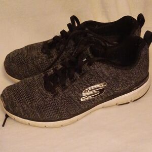 Skechers Women's Black and Gray Knit Slip-On Sneakers